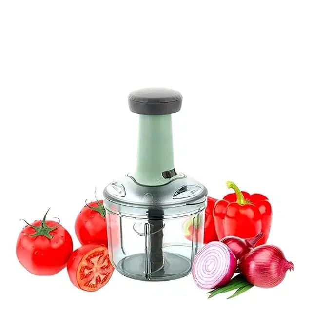 Plastic 2-in-1 Push Vegetable and Fruit Chopper, Multicolor, 900 ml