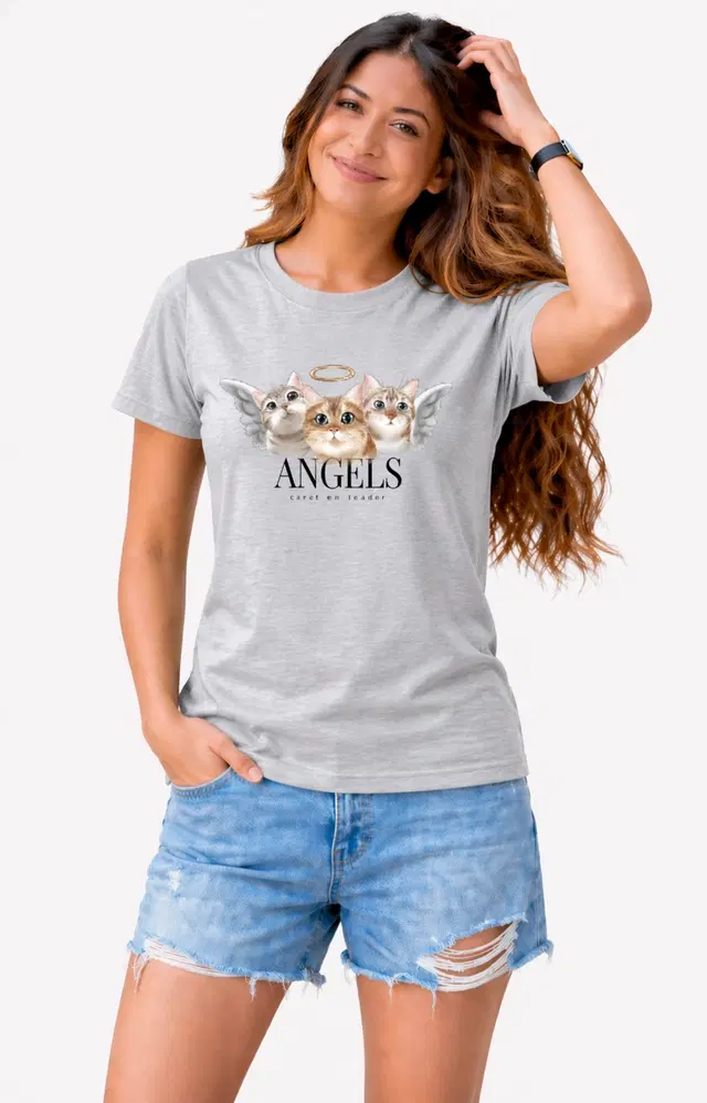 Casual Cotton Blend Tshirts for Women (Grey, S)