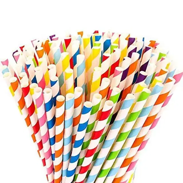 Paper Disposable Straws, Multicolor, Pack of 48