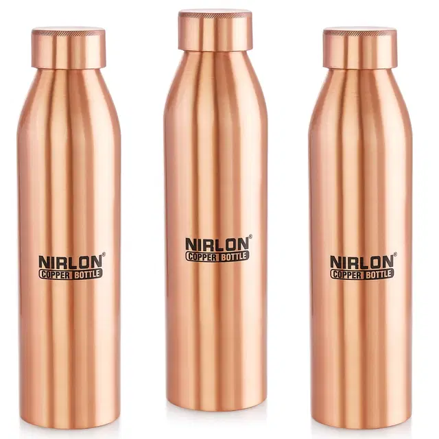Nirlon Copper Tamba Bottle With Advanced Leaf Proof Protection/Joint Less, Ayurveda And Yoga Health Benefits For Everyday Use, Vedic 950Ml, Set Of 3