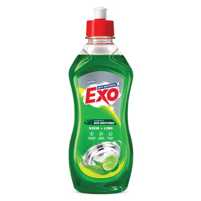 Exo Anti-Bacterial Liquid Dishwash With Power Of Bio-Enzymes (Neem + Lime) Green 500 ml Bottle