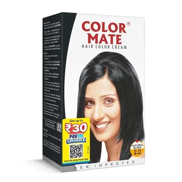 Color Mate Cream Hair Color, Amonia Free, Natural Black 65 ml (30ml+30ml+5ml)