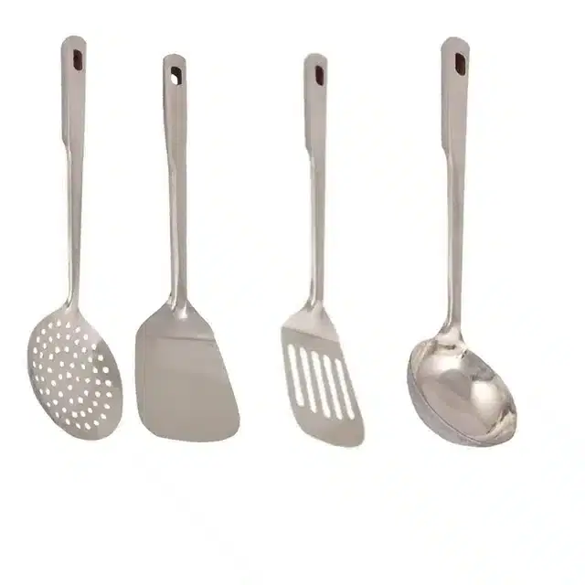 Combo of Stainless Steel Cooking & Serving Spoon Set, Pack of 4, Silver