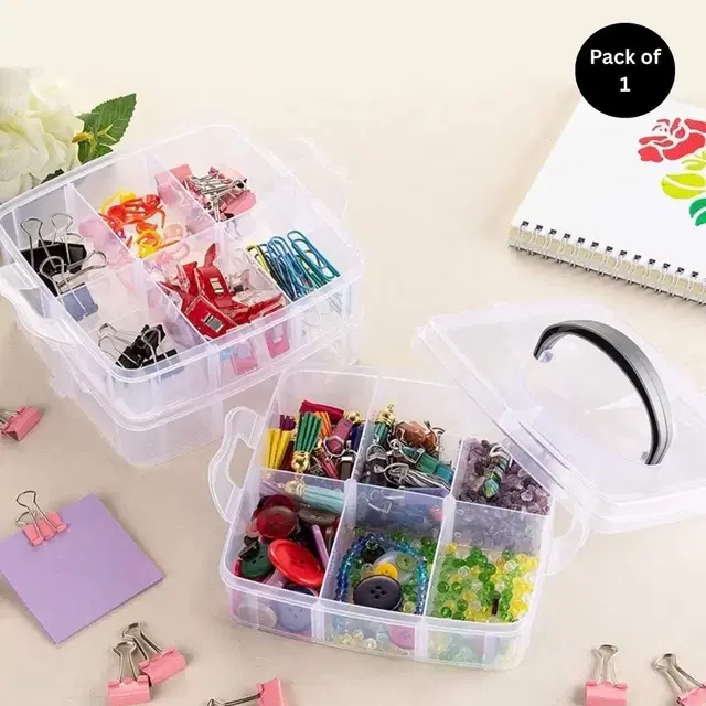 3-Tier Transparent Craft Storage Box with 18 Adjustable Compartments_2644