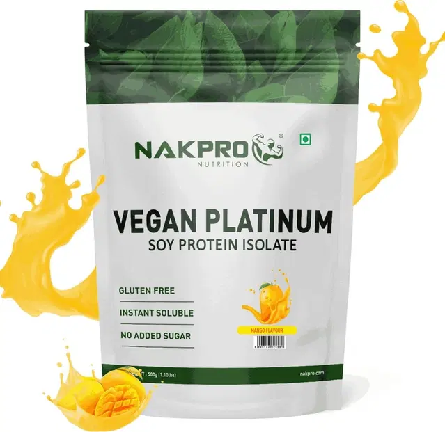 Nakpro Vegan Soy Protein Isolate 90%. Raw, Pure, Natural & Vegetarian Plant Protein Plant-Based Protein 500 g, Mango