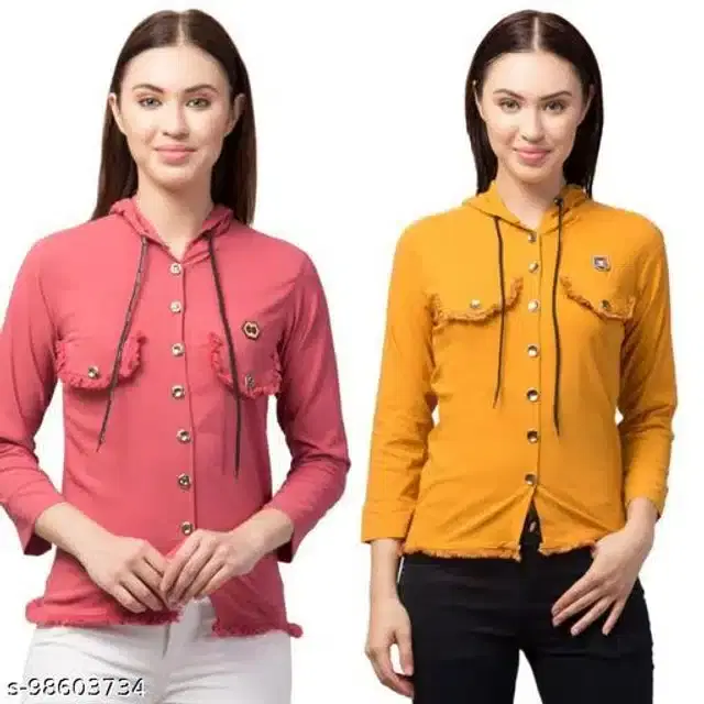 Cotton Blend Sweatshirt for Women, Pack of 2 (Peach & Mustard, S)