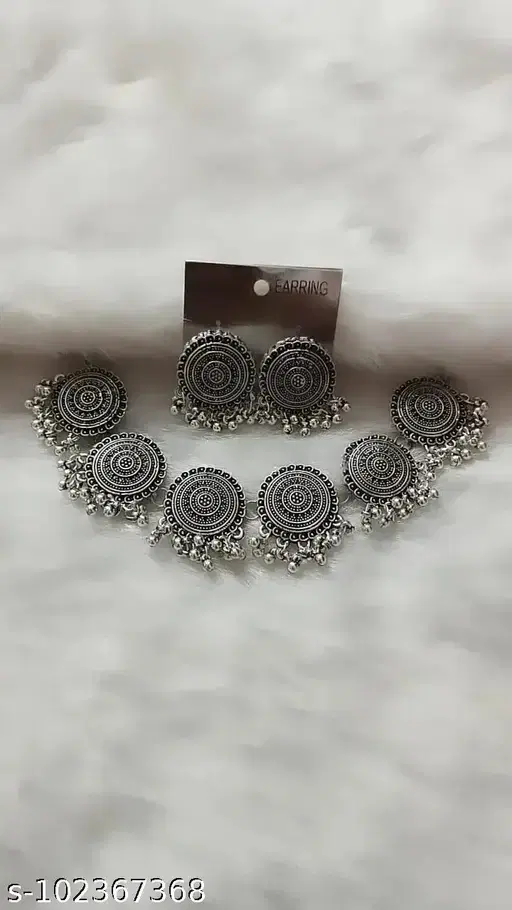 Women's Oxidised Silver Jewellery Set with Earrings