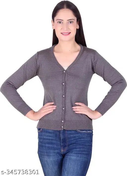 Acrylic Solid Sweater for Women (Grey, L)