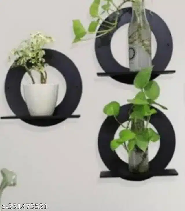 Wooden Designer Wall Shelves, Black, Set of 3