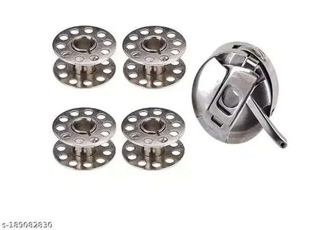 Sewing Machine Bobbin and Case Set, Silver, Pack of 5