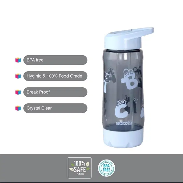 Plastic Water Bottle For Kids ,Multicolour ,(600ML) , Pack Of 2
