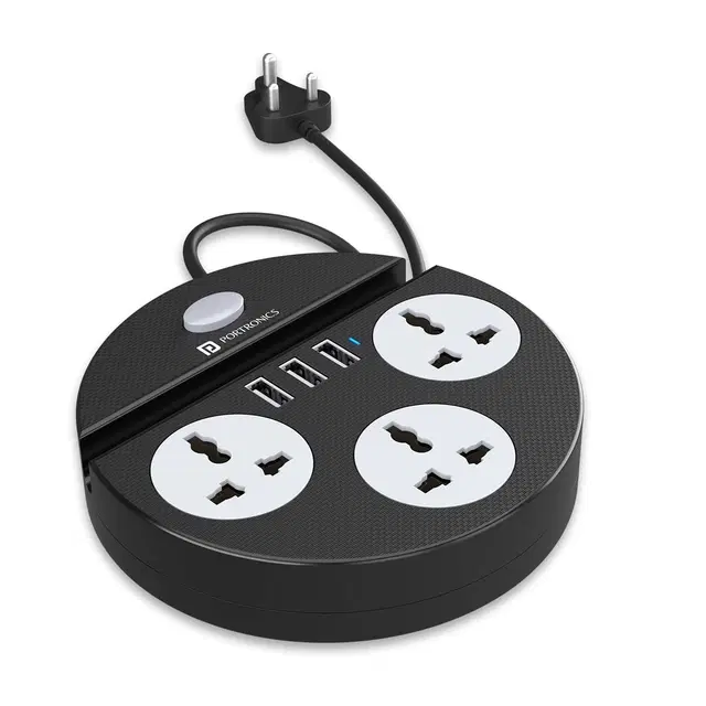 Portronics Power Plate 5 Power Converter With Usb Charger Black