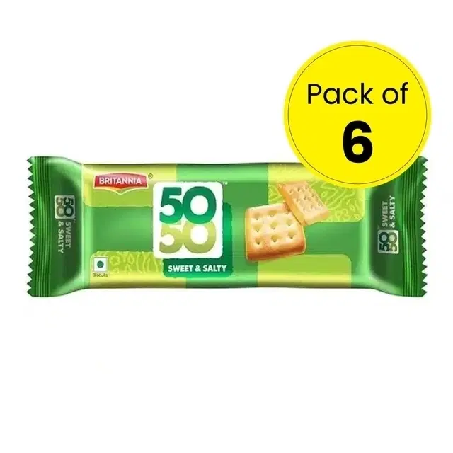 Britannia 50-50 Sweet and Salty Biscuits 6X75.6 g (Pack of 6)