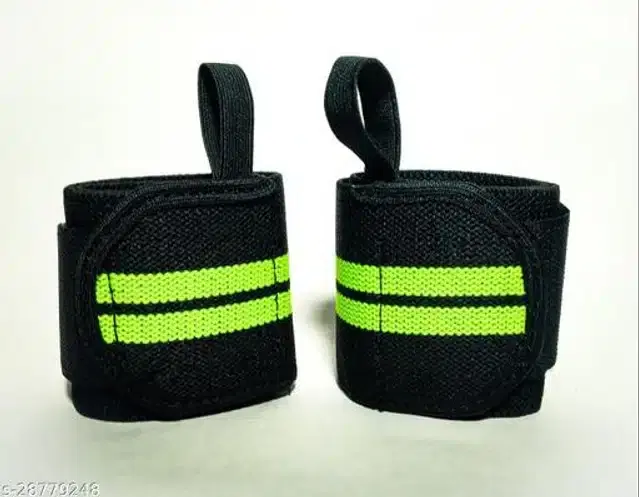 Wrist Support Bands, Black & Green, Free Size, Set of 1