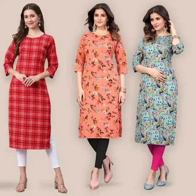 Women Crepe Printed Kurta, Pack Of 3 (Multicolor, L) (SD-254)