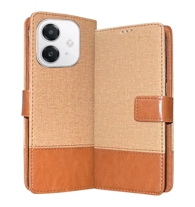 Artificial Leather Mobile Flip Cover for Oppo Cph2693 / A3 5G /A3X 5G, Brown