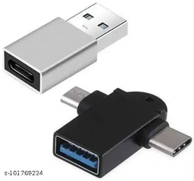 2 In 1 Type C & Micro OTG Male to USB A 3.0 Female, Black & Silver, Set of 2