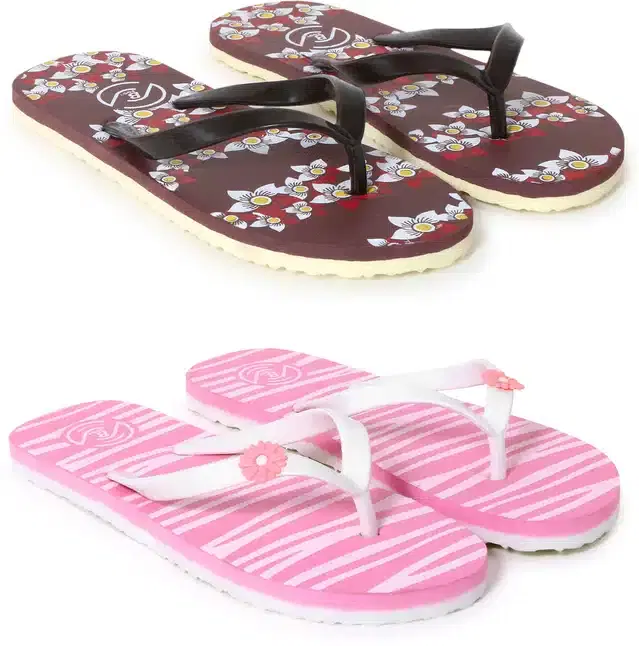 Flip Flops for Women, Pack of 2 (Multicolor, 6)