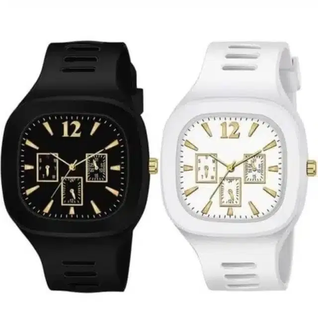 Analog Watch for Men, Pack of 2 (Black & White)