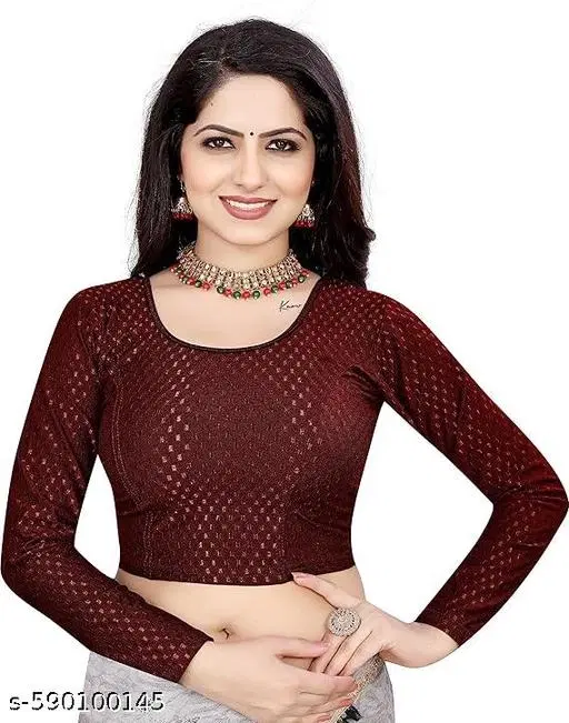 Lycra Ready Made Blouse for Women, Maroon (32)