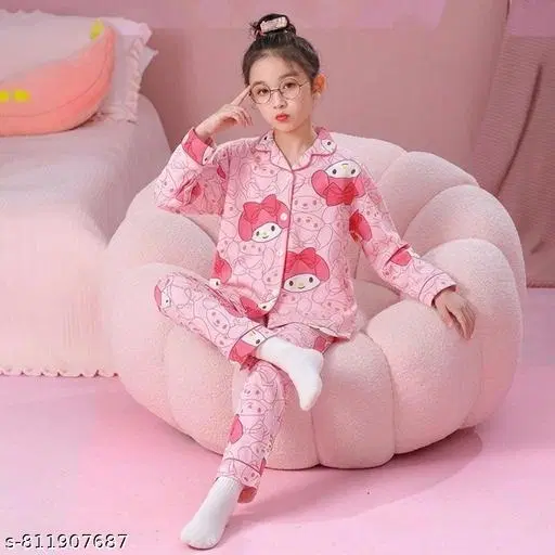 Night Suit for Girls (Pink, 3-4 Years)