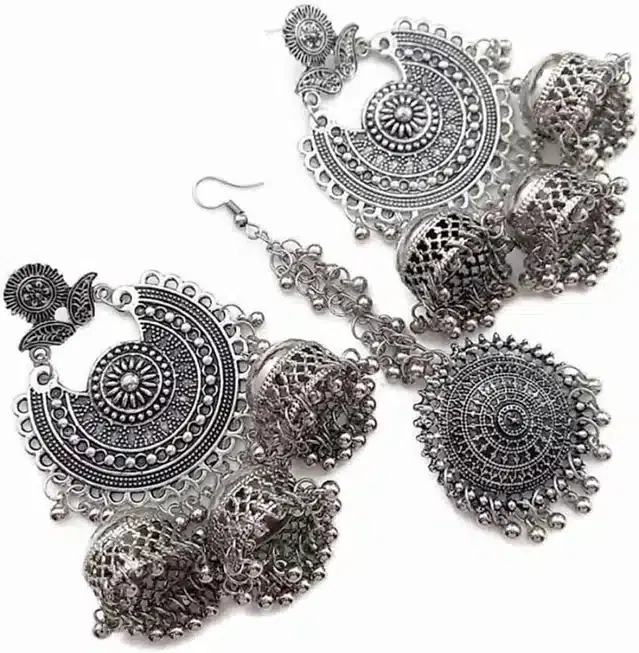 Tribal Jhumka with Maang Tikka Set (Silver)