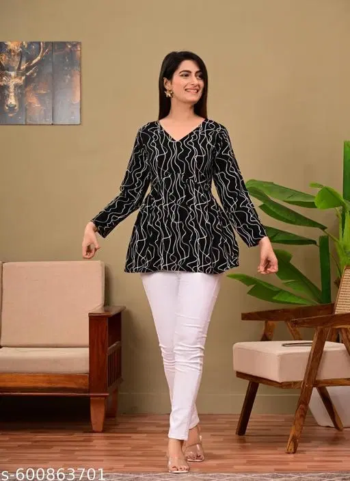 Rayon Kurti For Women, Black (S)