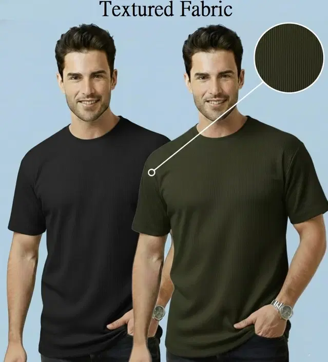 Polyester Round Neck T-shirt for Men, Multicolour, Pack of 2 (L)