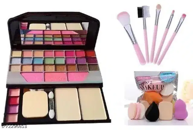 Eye Shadow Palette 2 Pcs with 5 Pcs Makeup Brushes & 6 Pcs Blenders, Multicolor, Set of 3