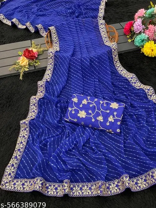 Elegant Saree for Women (Blue, Free Size)