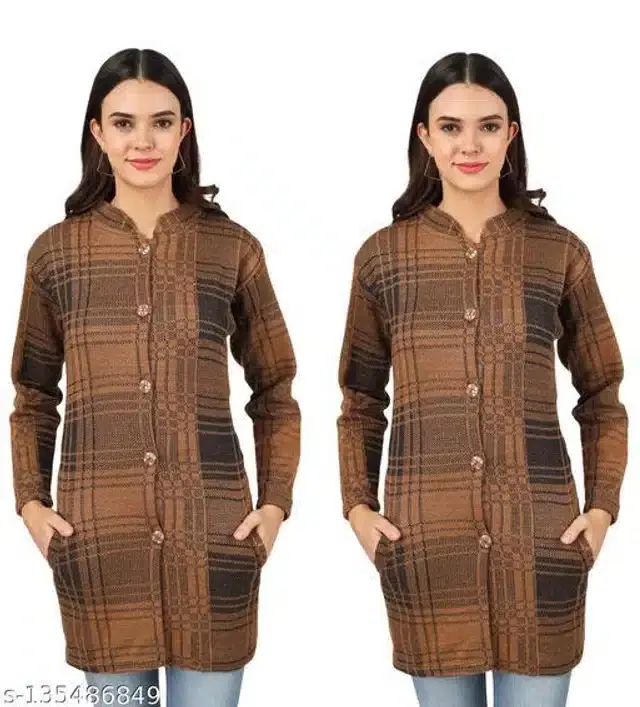 Woolen Cardigans for Women, Pack of 2 (Brown, L)