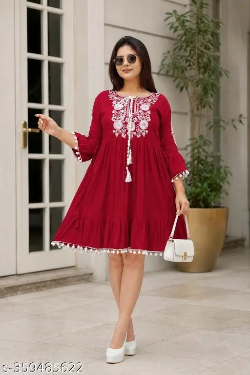 Dress for Women (Red, XXL)