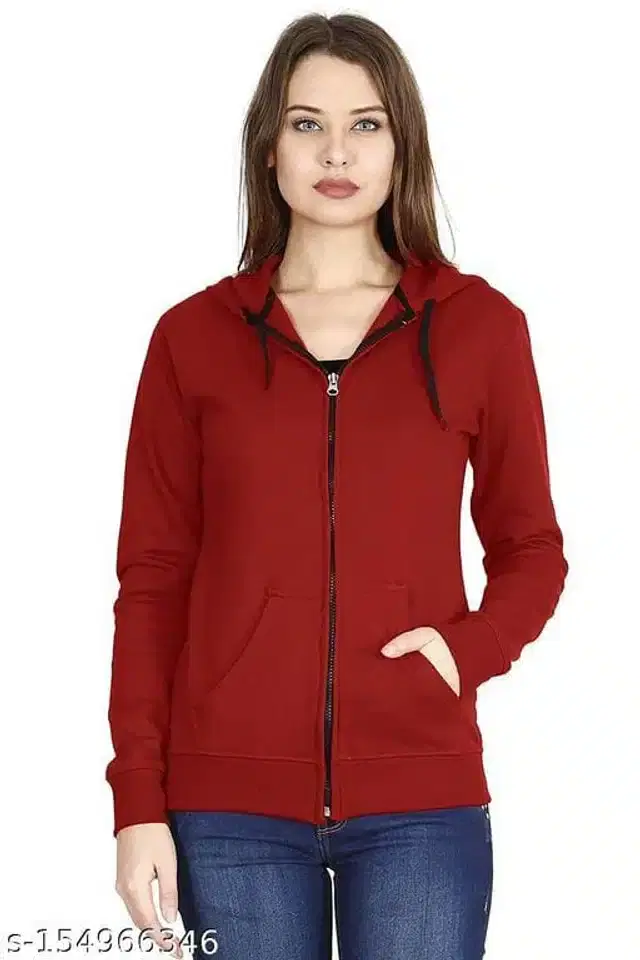 Women's Stylish Zipper Hoodie (Maroon, S)