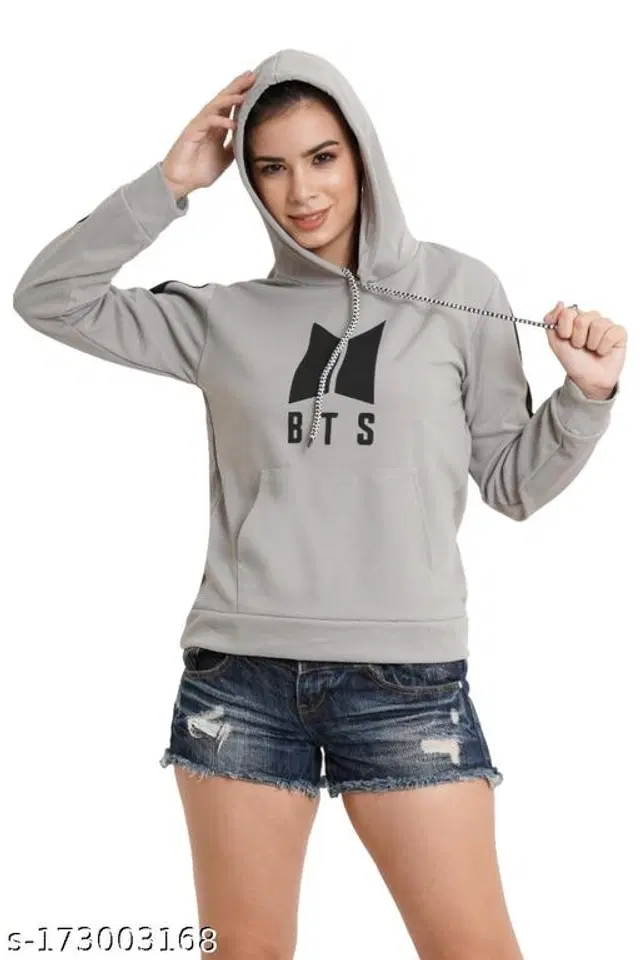 Polyester Hoodie for Women (Grey, S)