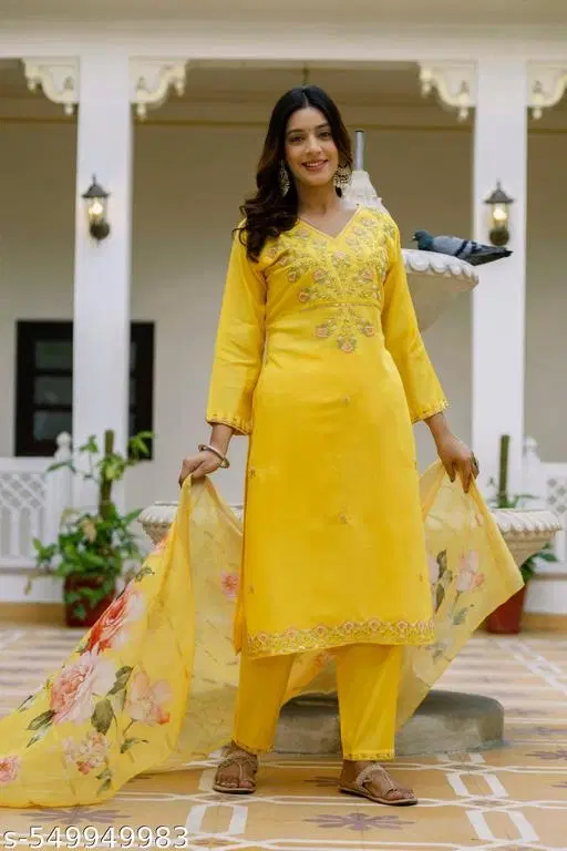 Pretty Kurta Set for Women (Yellow, S)