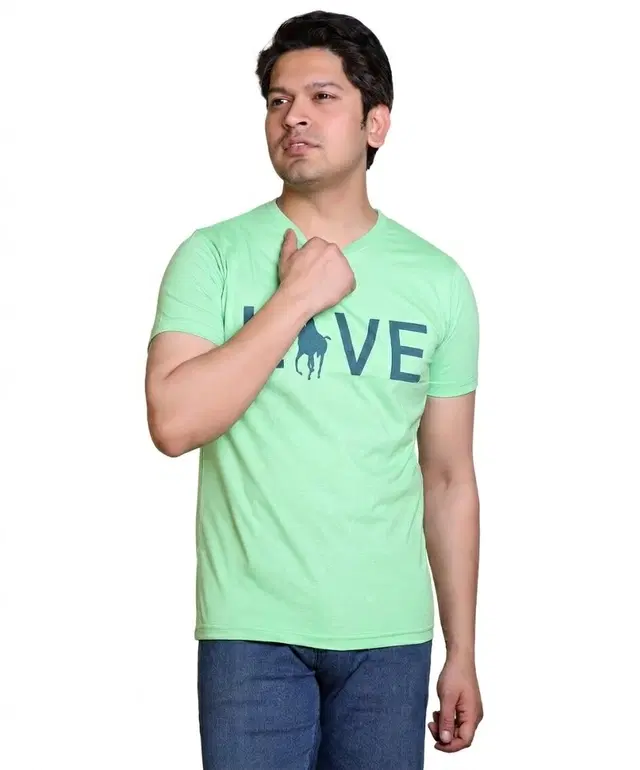 Cotton Blend Printed T-shirt for men, Light Green (M)