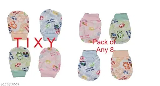 Cotton Gloves for Kids, Set of 8 (Multicolor, 0-3 Months)