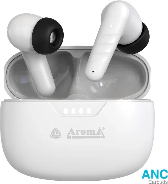 Aroma NB138 Ascrow 32dB Active Noice Cancellation 70H* Fast Charging Earbuds Bluetooth, Pearl White, In the Ear