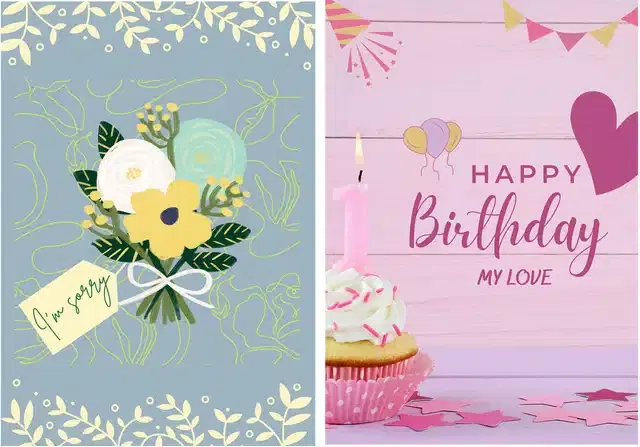 Sorry & Birthday Printed Cards, Multicolor, Pack of 2