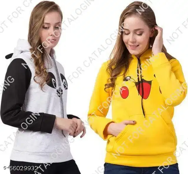 Woolen Printed Full Sleeves Hooded Sweatshirt for Girls, Pack of 2 (Multicolor, 10-11 Years)