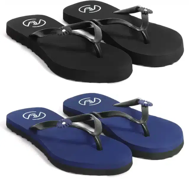 Flip Flops for Women, Pack of 2 (Multicolor, 7)