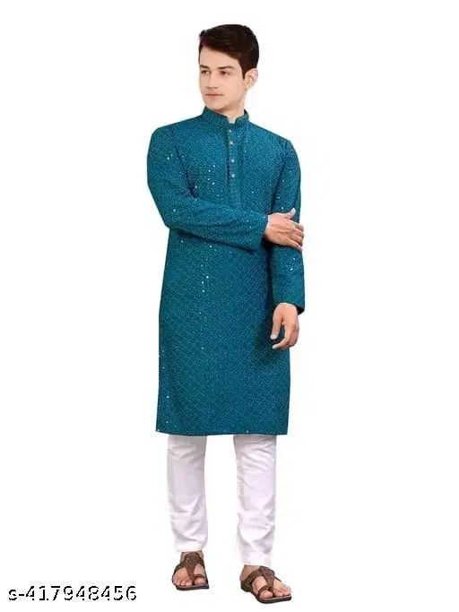 Rayon Embroidered Kurta Set for Men (S)