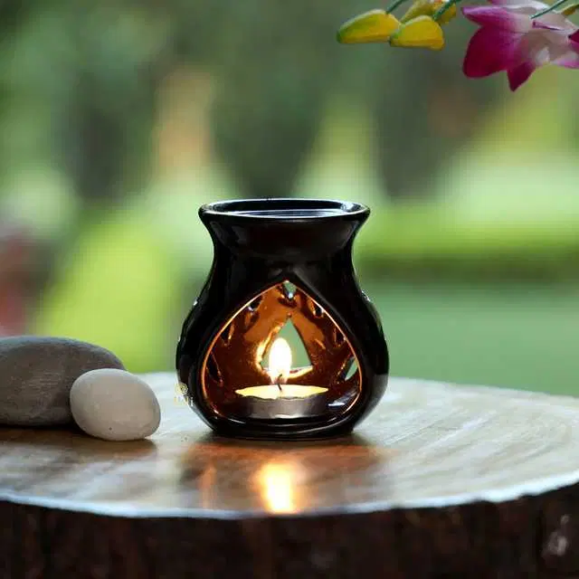 Aroma Ceramic Tealight Candle Holder Oil Diffuser Burner, Black, 9.5 X 7 X 9.5 Cm, Du-056