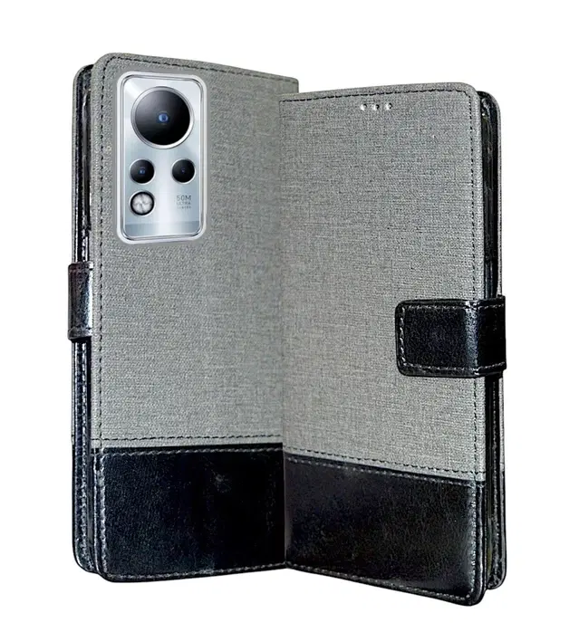 Artificial Leather Flip Cover For Infinix X663C / Note 12, 4G, Grey