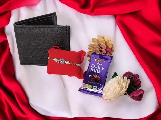 Metal Rakhi with Wallet & Chocolate (Multicolor, Set of 1)