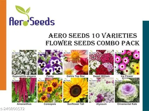 Aero Seeds 10 variety flower seeds combo pack with instruction manual.