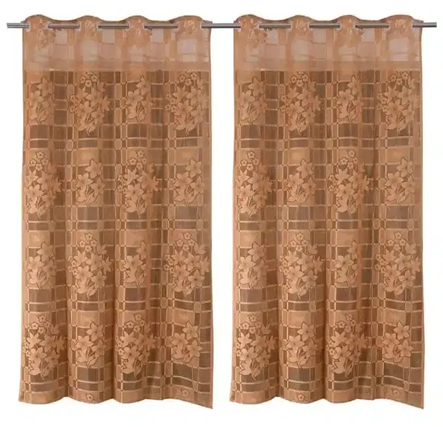 Polyester Embroidered Door & Window Curtains, Pack of 2, Gold, 5 feet