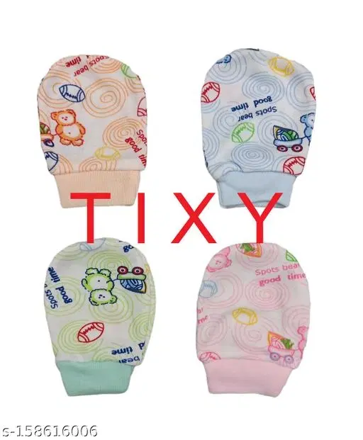 Cotton Gloves for Kids, Set of 4 (Multicolor, 0-2 Months)
