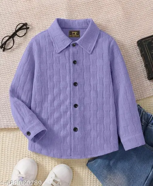 Self Design Cotton Blend Long Sleeves Polo for Boys (Purple, 9-10 Years)
