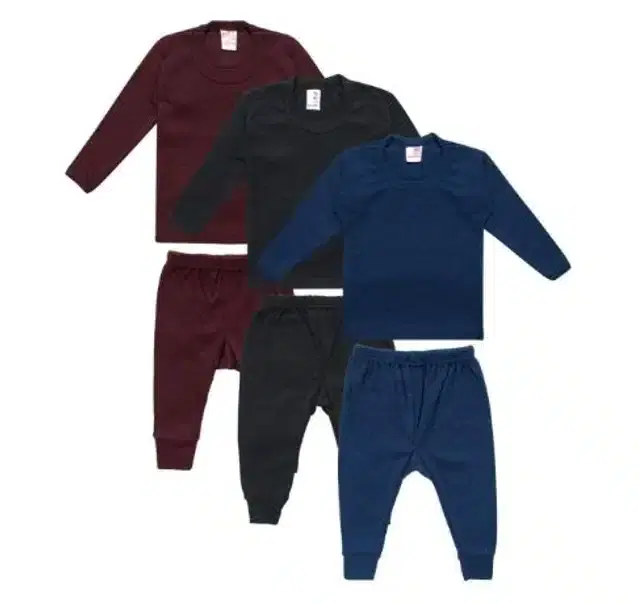 Woolen Solid Top & Bottom Set for Kids, Pack of 3 (Multicolor, 0-6 Months)